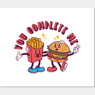 funny burger and french freis cartoon Posters and Art